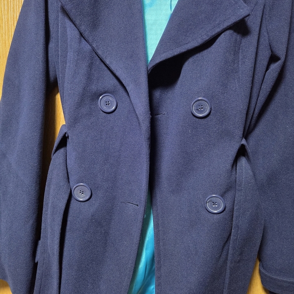 JouJou Double Breasted Peacoat Belted Waist Navy Blue Size Medium - Picture 5 of 6